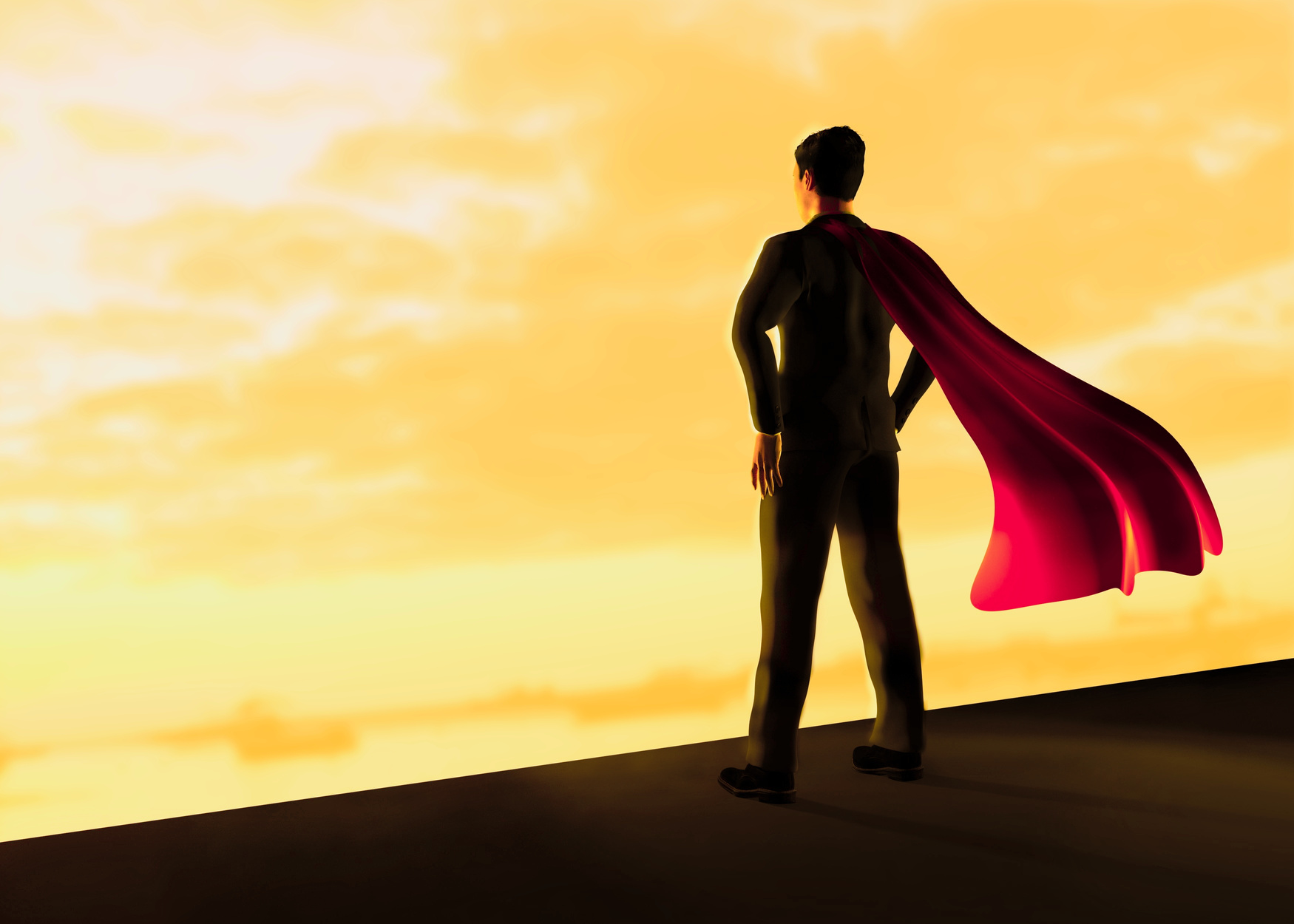 Businessman with a red flying cape like superman 3d illustration